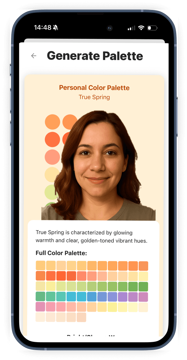 myPaletteAI app on iPhone showing color analysis